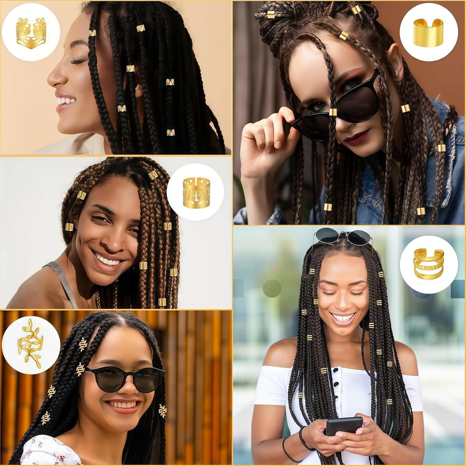 TANSAR Pack of 50 Gold Hair Accessories, Dreadlocks Jewellery, Metal Hair Beads Clips, Hair Accessories, Hair Accessories for Women and Men image number 4