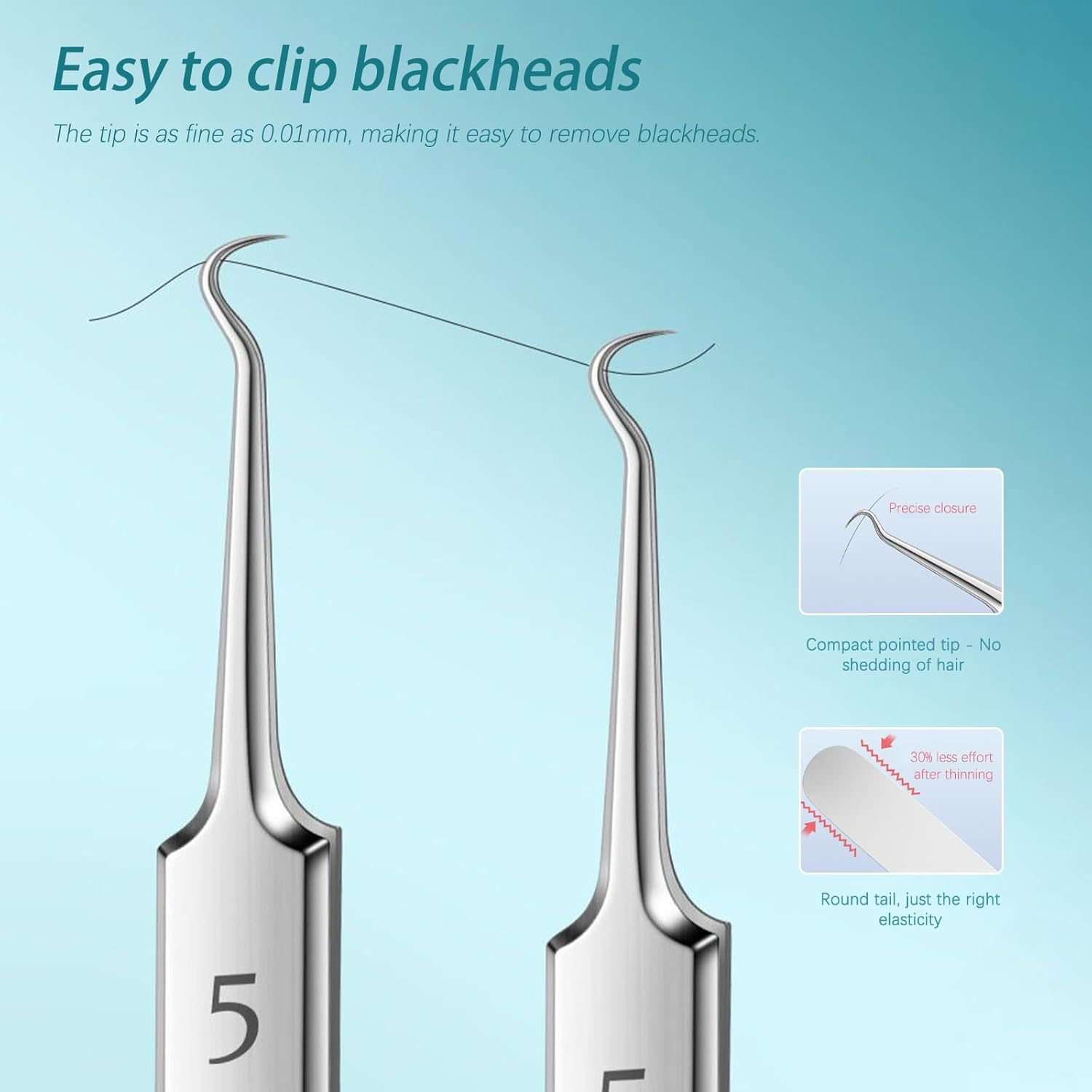 Xolixorium Professional Facial Blackhead Remover Tweezers - Extractor Acne Removal Kit Pimple Popper Tool Pimple Popping Kit Precision Tweezers for Whiteheads Acne Clip Ingrown Hairs Stainless Steel image number 6