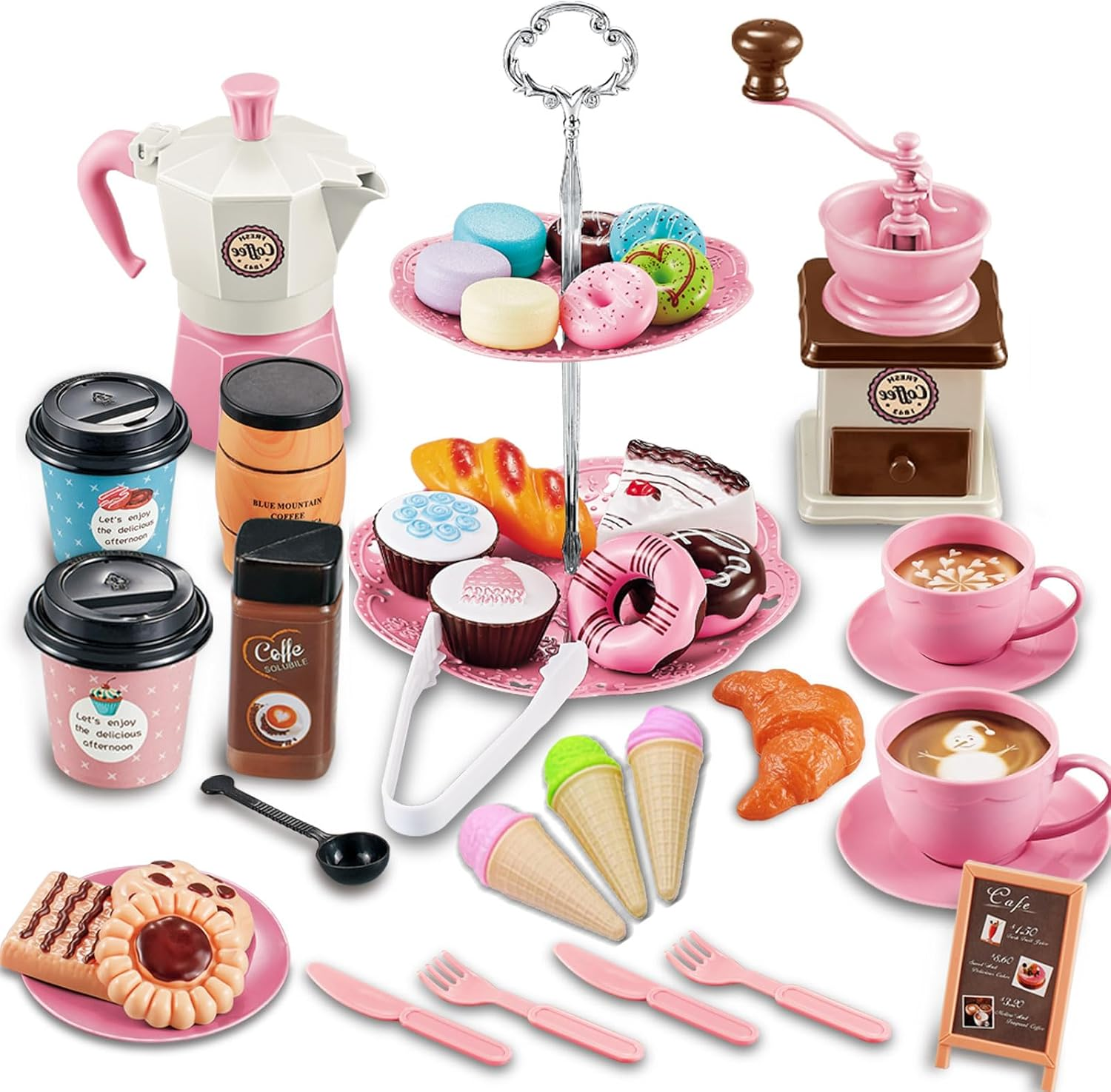 Pretend Tea Party Set for Little Girls, 38 PCS Coffee Maker Set and Play Food Dessert Set for Kids Age 3 4 5 6 7 8 9, Kids Kitchen Pretend Play for Princess Girls Boys image number 6
