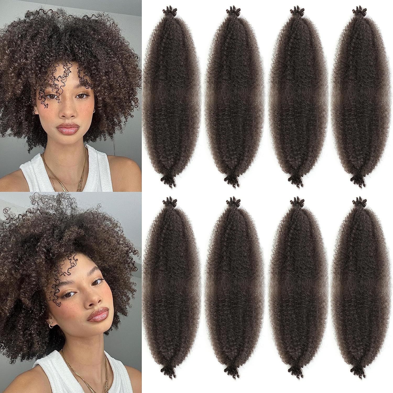 LPARMJIT Springy Afro Twist Hair 16 Inch 8 Packs Pre-Separated Kinky Marley Twist Braiding Hair for Soft Butterfly Locs Pre-Fluffed Afro Twist Hair Extensions (16 Inch (Pack of 8), 4#)