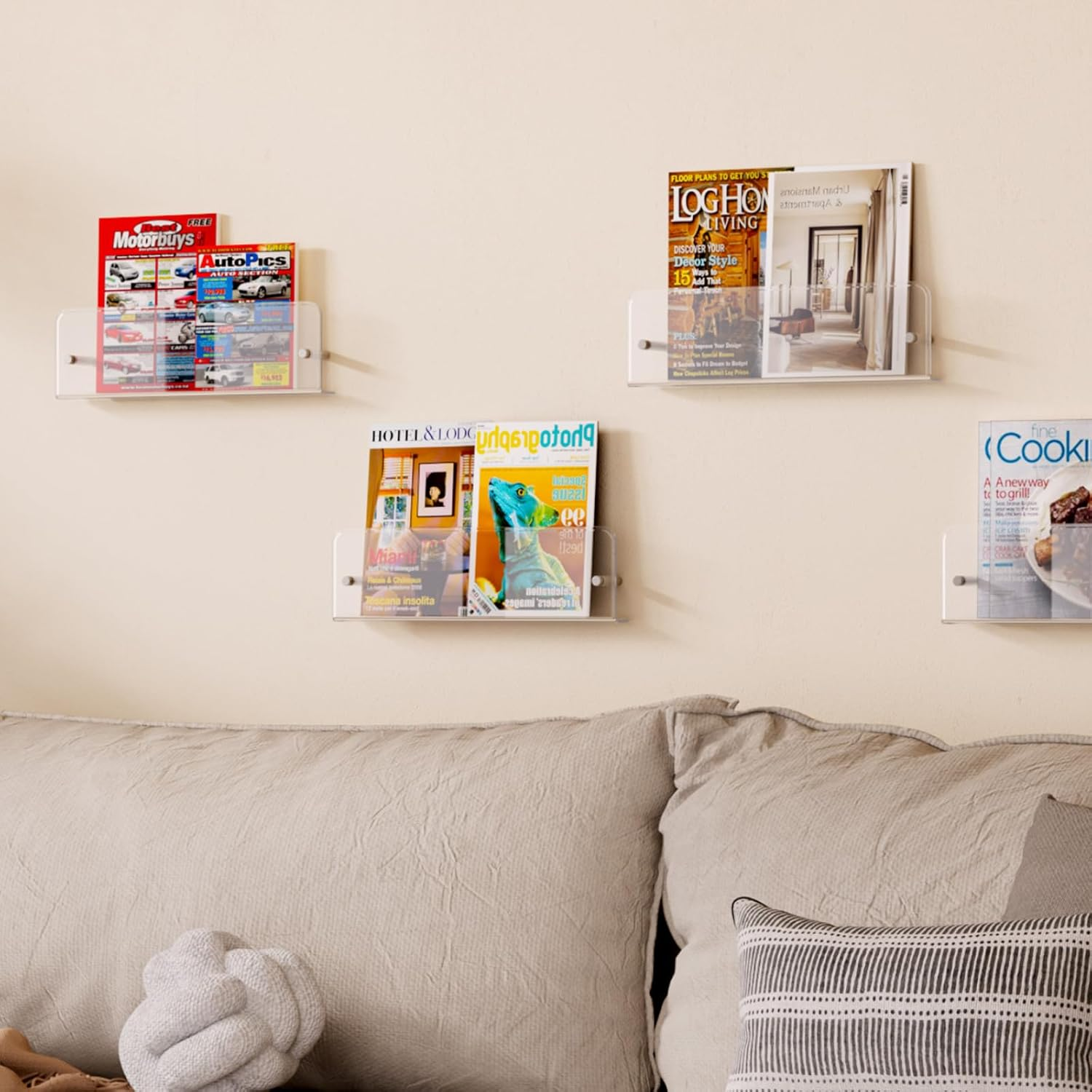 Lifewit Nursery Bookshelf 4 Pack, 15" Floating Shelves for Wall Mounted, Clear Acrylic Kids Magazine/Picture Hanging Racks for Baby/Toddler/Children in Bedroom, Living Room Decor image number 5