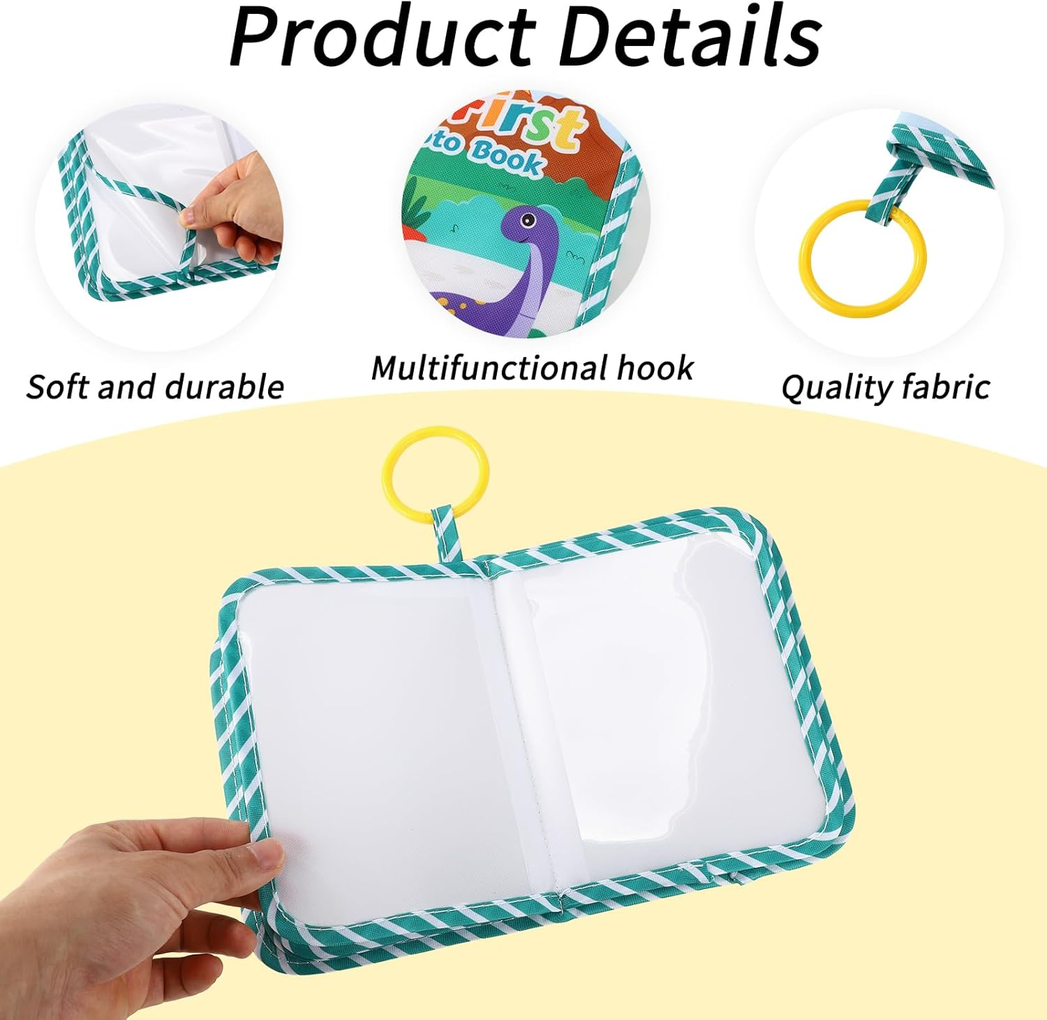 Baby Photo Albums, Soft Cloth My First Photo Book for Newborns Toddlers Holds 4X6" Pictures Dinosaur Style Family Memory Book with Mirror & Hook for Baby Shower image number 1