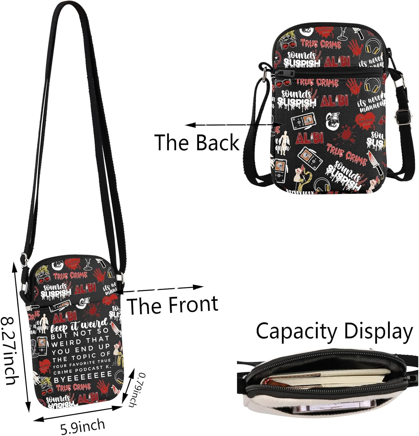 TSOTMO Morbid Crime Inspired Gift True Crime Club Makeup Bag True Crime Fan Zipper Crossbody Bag image number 3