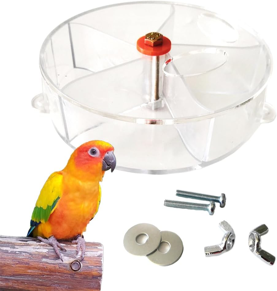 Bird Creative Foraging, System Wheel Seed Food Ball, Bird Foraging Toys,Creative Parrot Food Tray,Parrot Wheel Feeder, Compartmented Food Box for Small and Medium Parrots (Transparent)