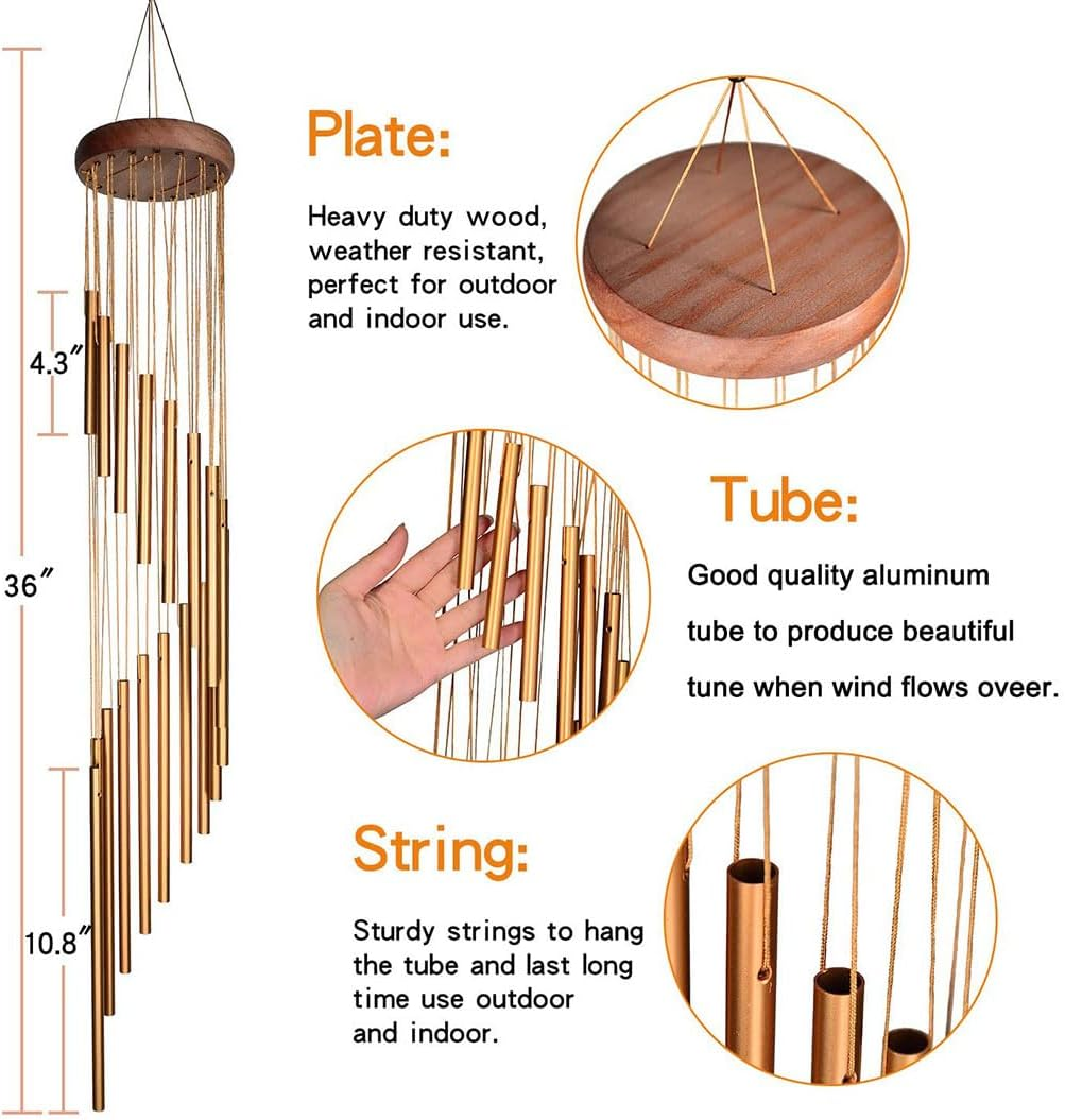 Wind Chimes for Outside, 36Inch Metal Wind Chimes Outdoor with S Hook, Classic Memorial Wind Chimes Deep Tone Windchimes Outdoors for Home Garden Decoration image number 1