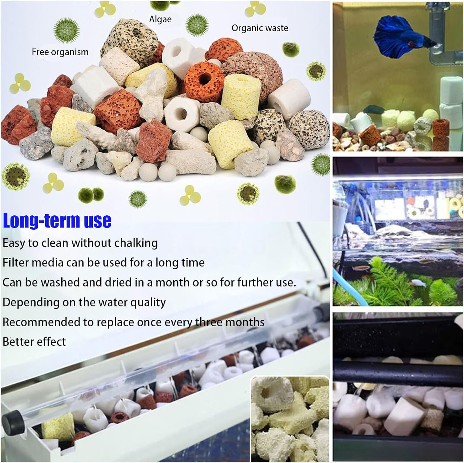 Aquarium Filter Media, 12 in 1 Aquarium Filter Media, Bio Balls Ceramic Rings Set for Aquarium Fish Tank Pond,Fish Tank Filter, Accessories 500G