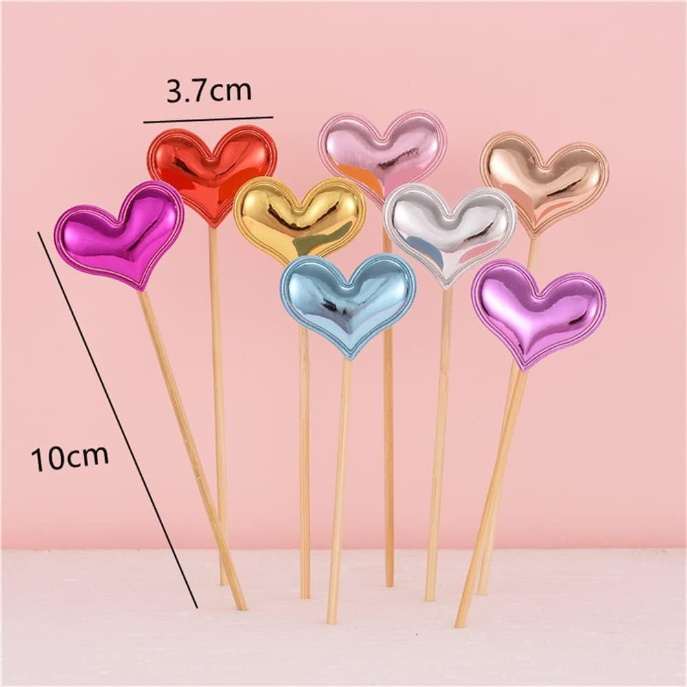 50Pcs Cupcake Toppers Heart Star and Crown Cupcake Picks Mini Cake Toppers Colorful Cake Decoration DIY Dessert Fruits Food Picks Party Decorative Accessories for Birthday Wedding Baby Shower (Heart) image number 2