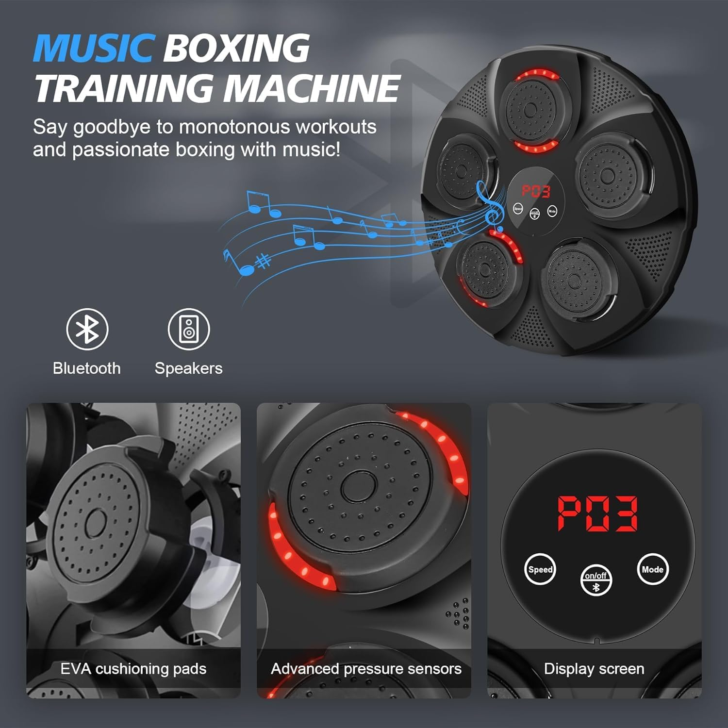 Music Boxing Machine,With LED Lighting Effect Music Boxing Machine,Rechargeable Boxing Equipment Wall Mount,For Family Parent-Child Exercise Boxing Machine (Red Light) image number 1