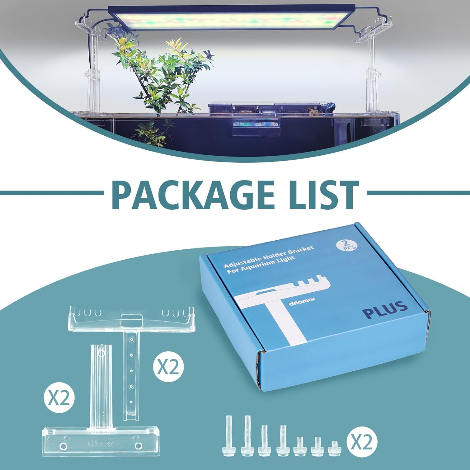 Driamor Aquarium Light Holder Adjustable, Clear Acrylic Fish Tank LED Light Riser Stand Aquarium Lamp Brackets Kit 2Pcs Transparent Support for Width 2.34-4.7 Inches Light with Extendable Bracket image number 1