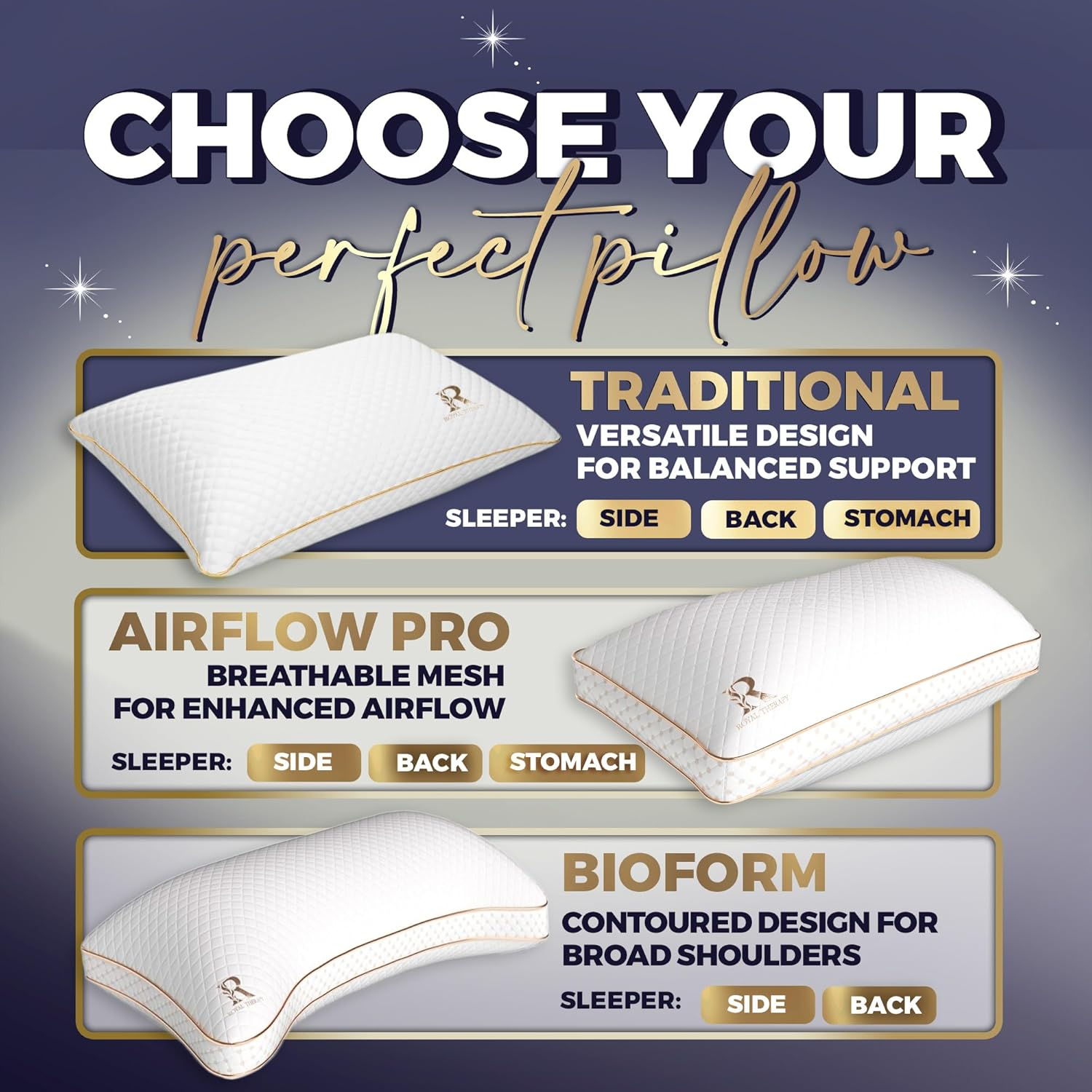 Royal Therapy King Memory Foam Pillows - Shredded Memory Foam Pillow for All Sleep Positions - Medium Firm Pillow with Adjustable Loft - Bamboo-Derived Rayon Cover - Certipur-Us & Oeko-Tex Certified image number 1