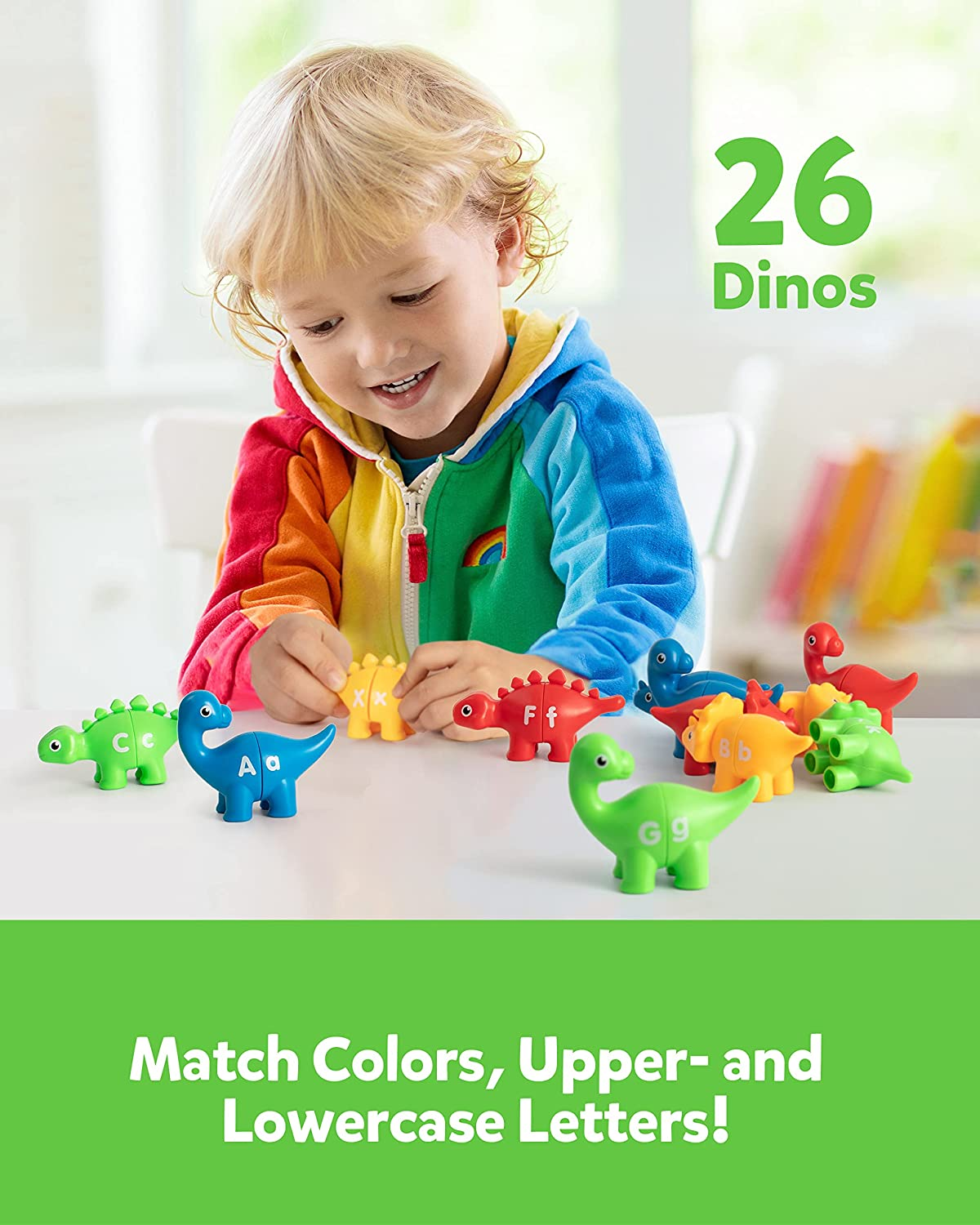 C COOGAM Matching Letters Fine Motor Toy,13 PCS Double-Sided ABC Dinosaur Alphabet Match Game with Uppercase Lowercase,Preschool Educational Montessori Learning Toys for Toddlers Puzzle106-Eu image number 5