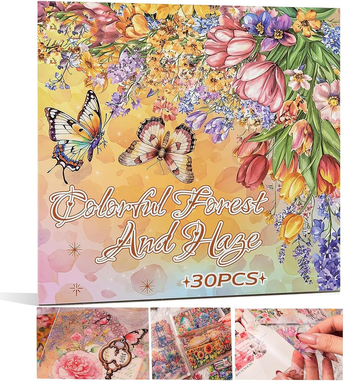 Vintage Garden Theme Scrapbooking Stickers Forjunk Journal - 30 Precut PET Sheets, Multi-Tone Sticker Book for Journals, DIY, Cards image number 3