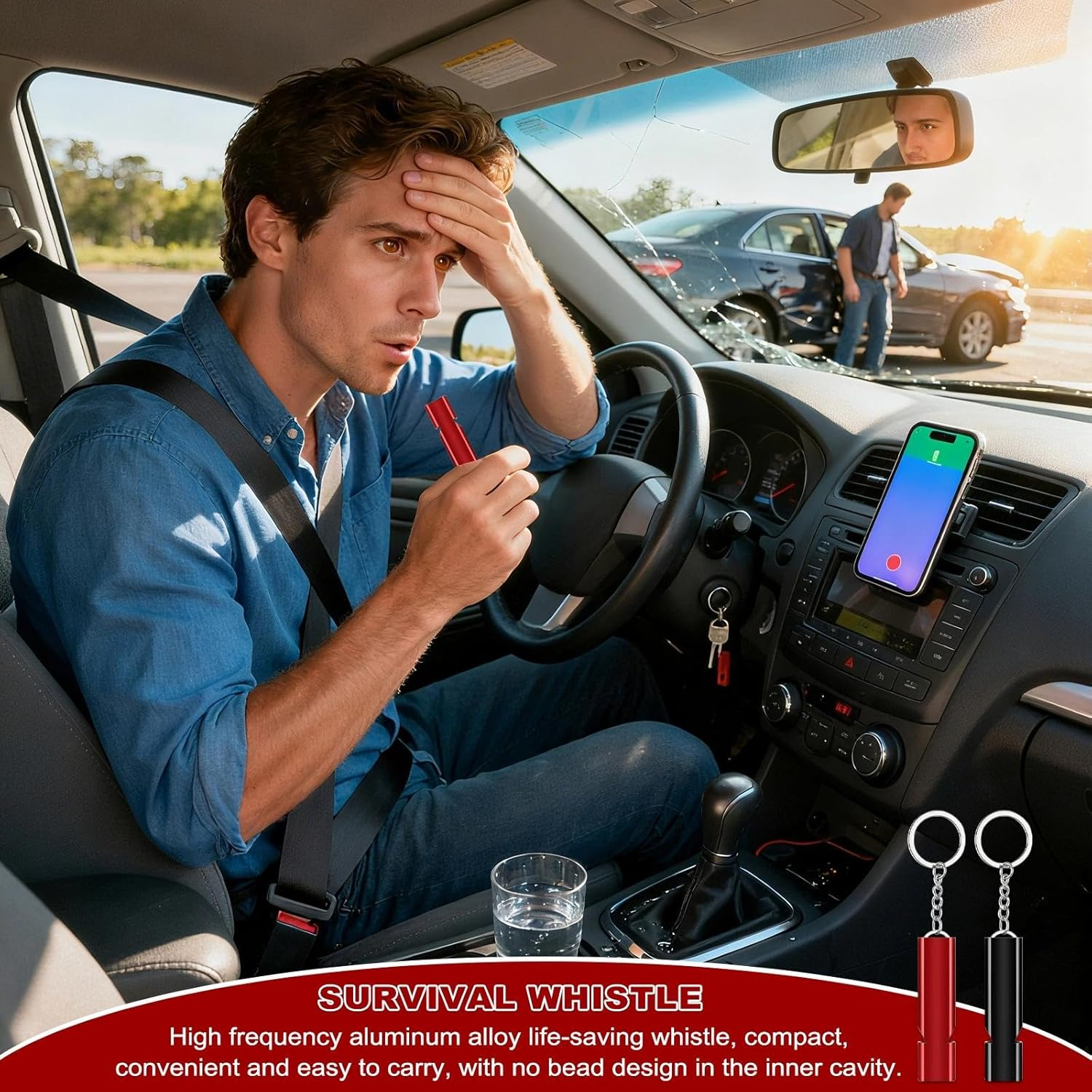 Safe Hero Life Hammer, 2 Pack 2-In-1 Car Window Breaker with Holder, Testing Glass & Survival Whistle, Life Hammer with Seatbelt Cutter for Car Safety, Red and Black image number 2