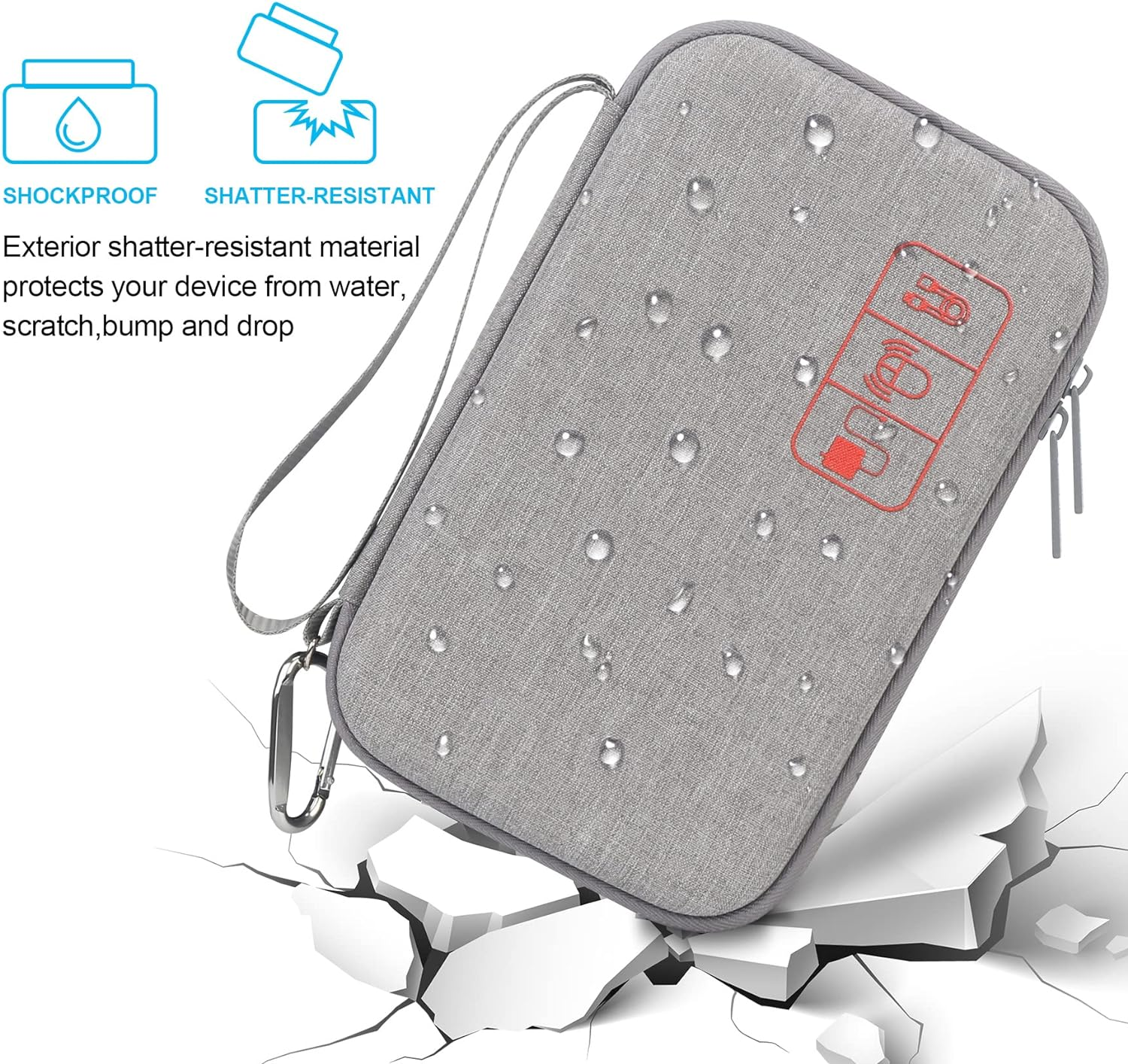 Elonbo Hard Travel Cords Organizer Universal Small Electronic Accessories Carrying Case for Chargers Cables Macbook Adapter Magic Mouse Apple Pencil USB Flash Disk Tech Portable Storage Bag, Grey image number 3