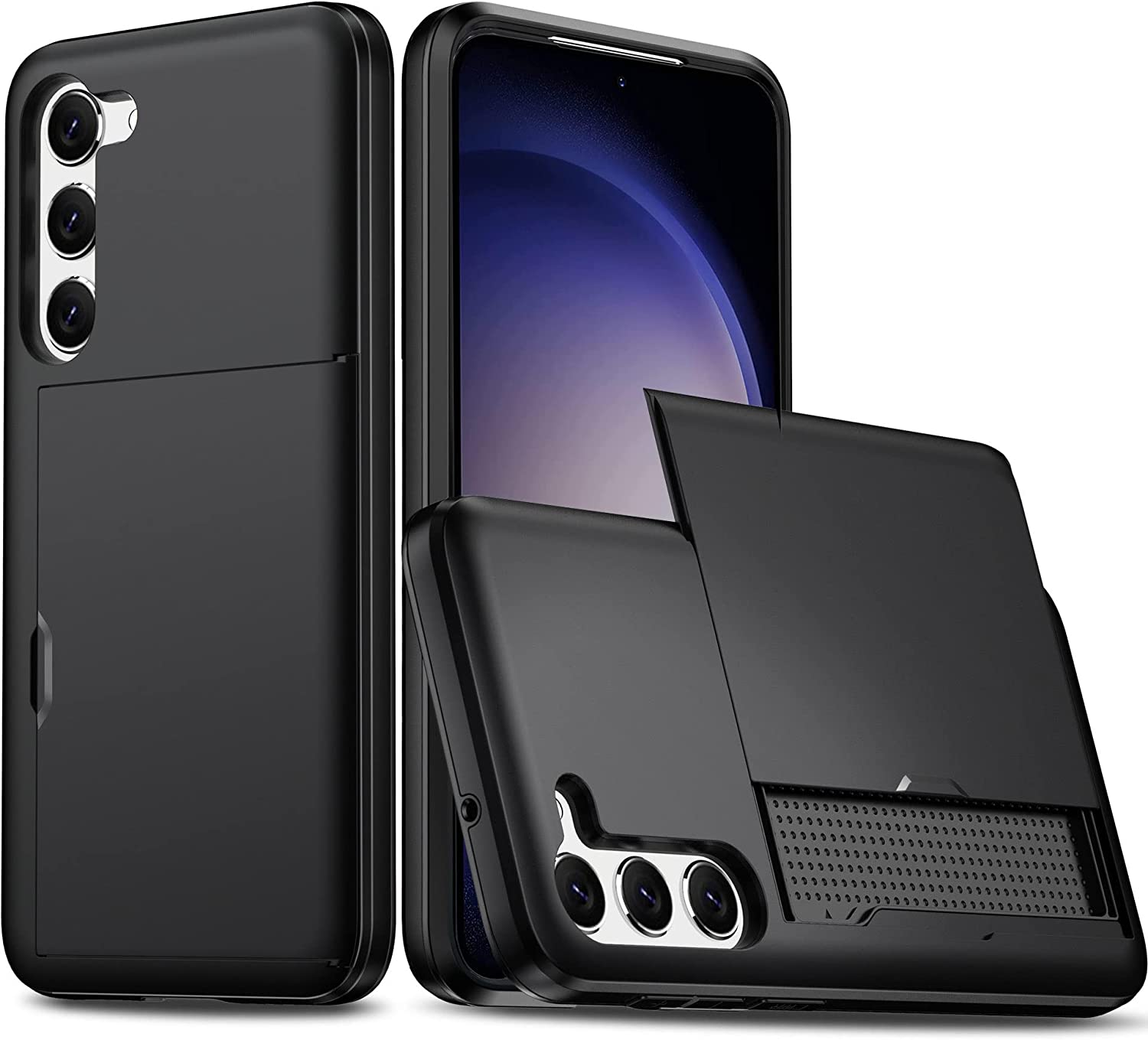 For Galaxy S23 Case with Credit Card Holder, Areaphmet Wallet Case Slide Cover Dual Layer Hard PC Rubber Cover Phone Case for Samsung Galaxy S23 5G 6.1'' 2023 Black image number 4