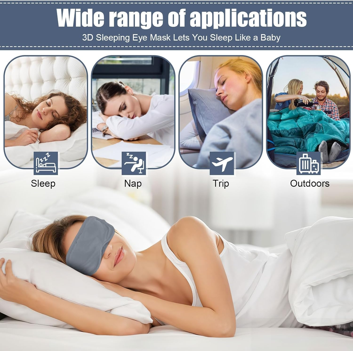 Silk Sleep Mask, 10 Pcs Eye Masks, Elastic Strap Soft Blindfold Travel Sleeping Artifact for Women, Men, Kids (Dark Gray) image number 2