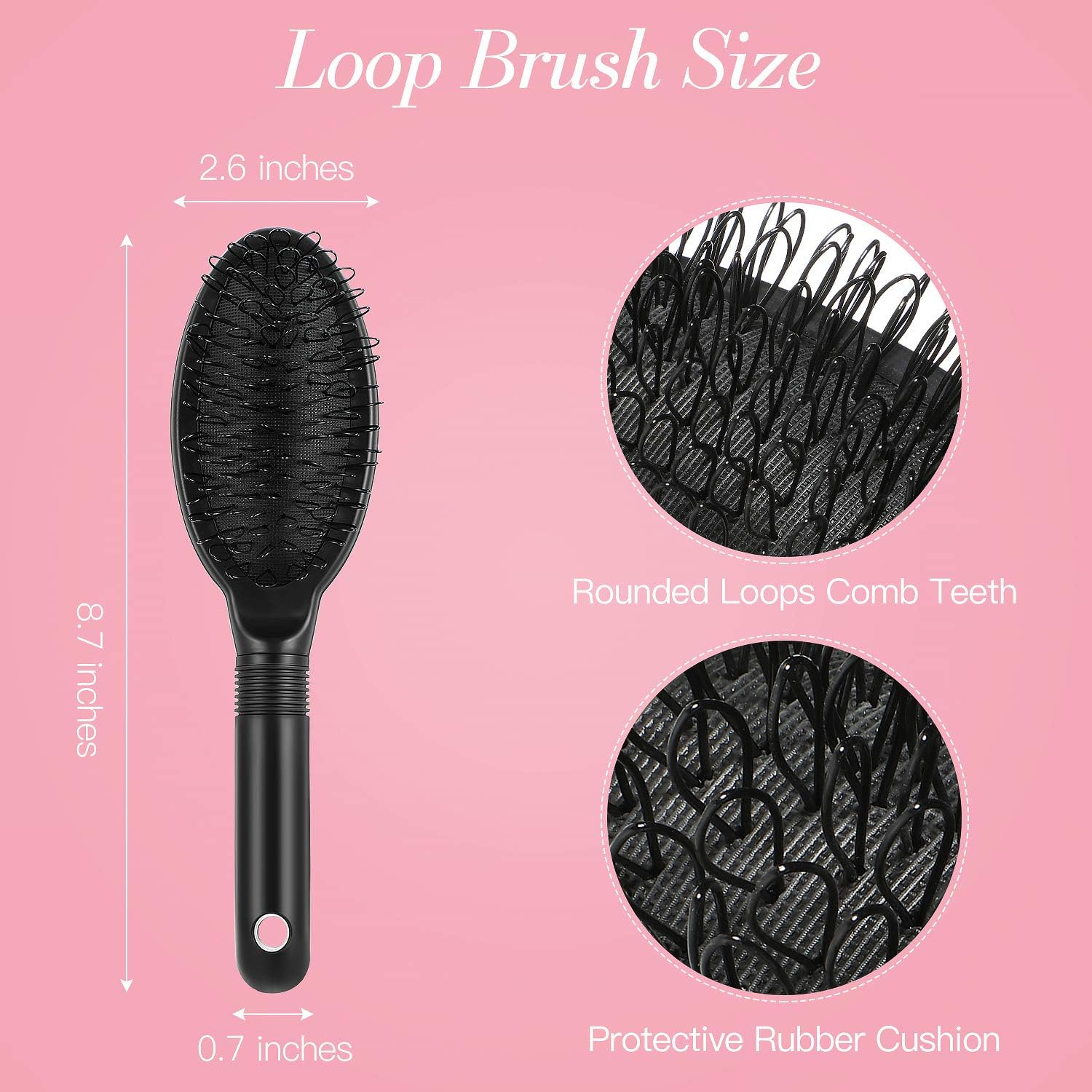 2 Pieces Loop Wig Brush Hair Extension Brush Hair Pieces Toupees Weaves Brush for Brushing Styling Detangling Natural and Synthetic Hair Wig Brush Set image number 6