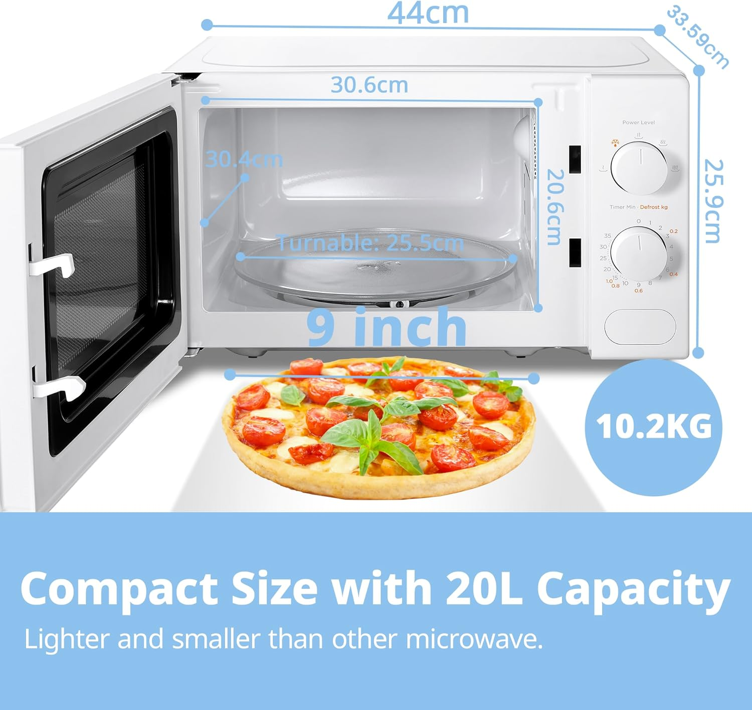 COMFEE' 700W 20L White Microwave Oven with 5 Cooking Power Levels, Quick Defrost Function, and Kitchen Manual Timer - Compact Design CM-M202CC(WH) - White image number 5