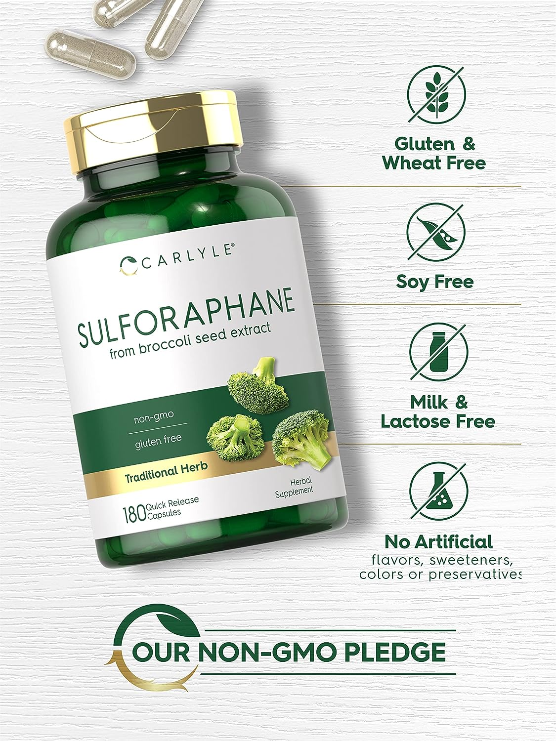 Sulforaphane Supplement | 400Mcg | 180 Capsules | Non-Gmo and Gluten Free Formula | Broccoli Sprout Extract | Traditional Herb | by Carlyle image number 4