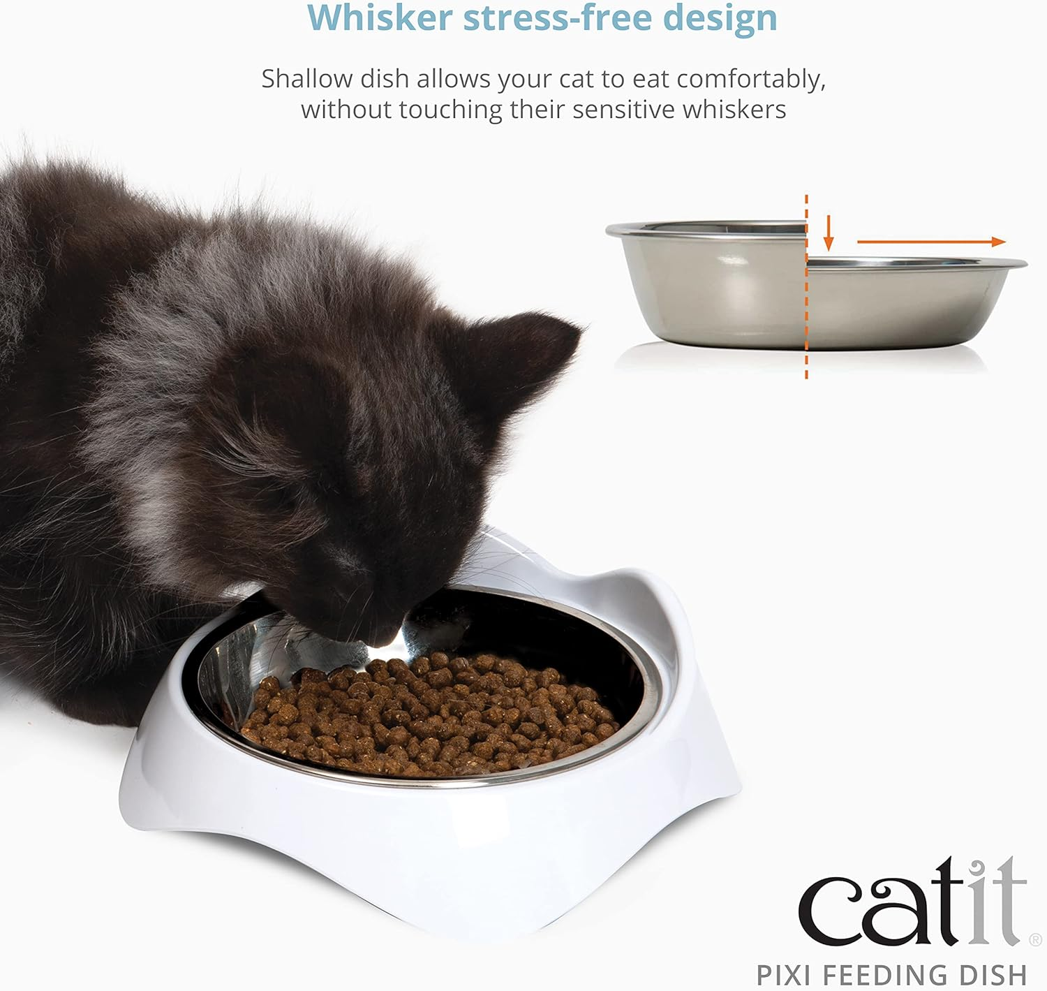 Catit PIXI Double Feeding Dish, Whisker Stress Free Food & Water Cat Bowl,White image number 5