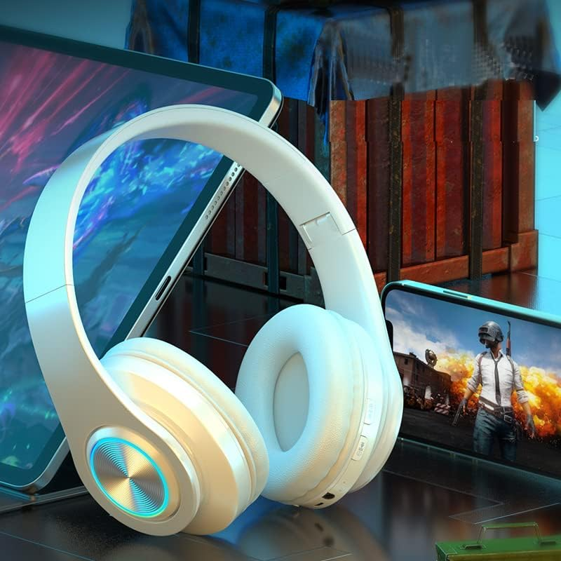ESSGUO over Ear Kids Bluetooth Headphones, Colorful LED Lights Headphones with Built-In Mic, Wired & Wireless Lightweight Foldable Hifi Stereo Headset for Gift, Tablet, Adult, Game(White) image number 6