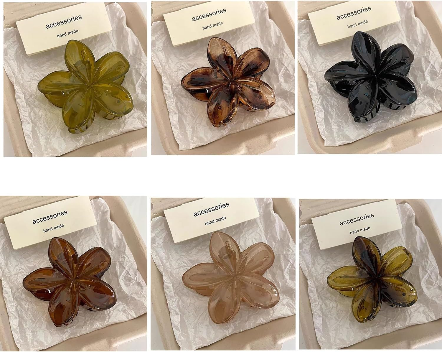 Rockreyoa Pack of 6 Hawaiian Plumeria Flower Hair Clips Leopard Hawaiian Plumeria Flower Claw Clips Flower Hair Accessories Strong Hold Hair Clips for Women image number 3