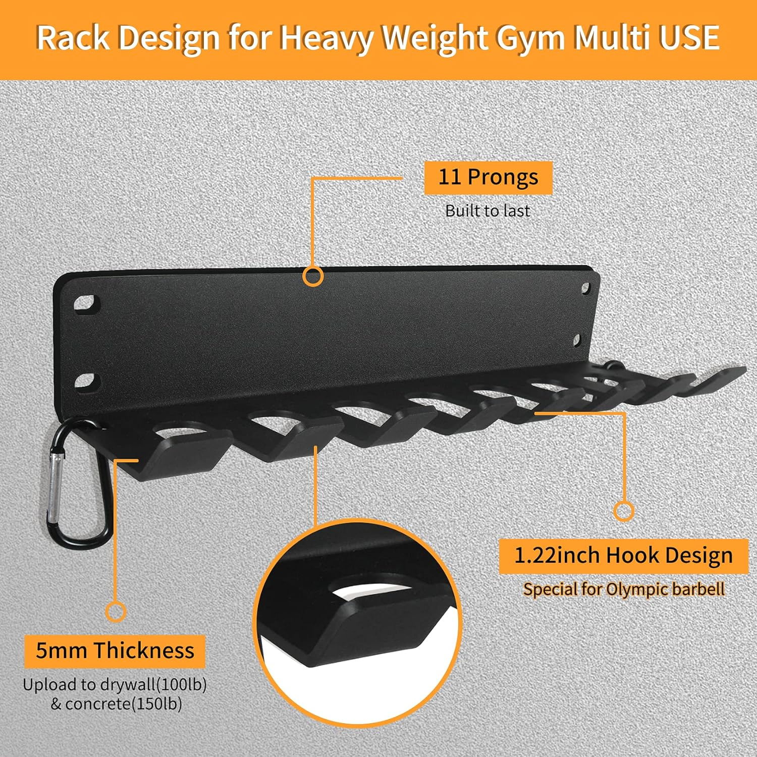 Vehcarc Home Gym Storage, Heavy-Duty Barbell Holder, Barbell Storage for Olympic Barbell, Gym Accessories Kettlebells Weight Bar Workout Rack Equipment Fitness Foam Roller Jump Rope Resistance Band image number 1