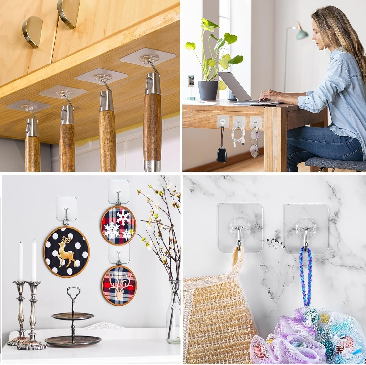 12Pcs Heavy Duty Self Adhesive Hooks for Hanging Towels, Coats, Keys - Waterproof, Transparent Hooks for Bathroom, Kitchen, Door - Outdoor Home Improvement Utility Hook image number 3