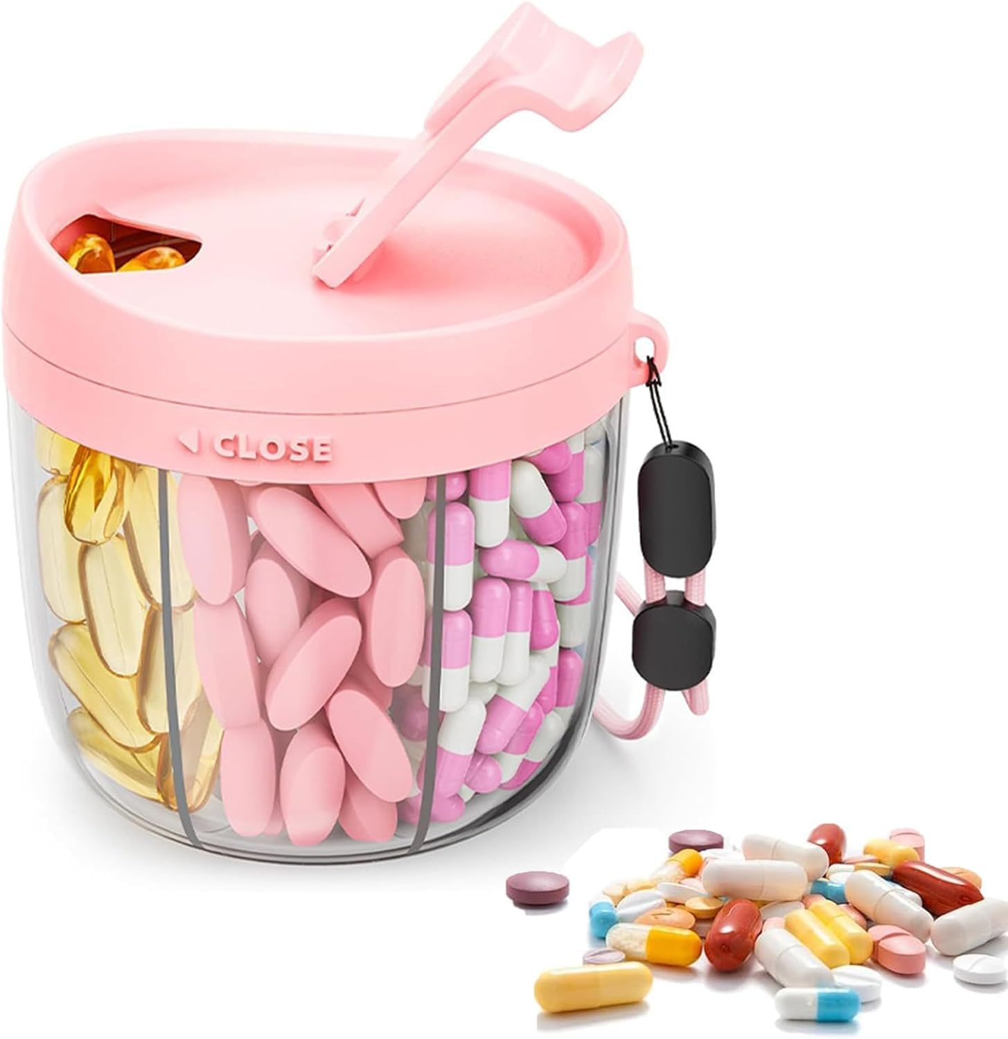 7-Compartment Pill Dispenser &ndash; Travel Essentials Portable Travel Pill Organizer with Wide Opening, Anti-Mix Design & Bpa-Free (Pink) | Holds Vitamins, Supplements and Medications image number 3