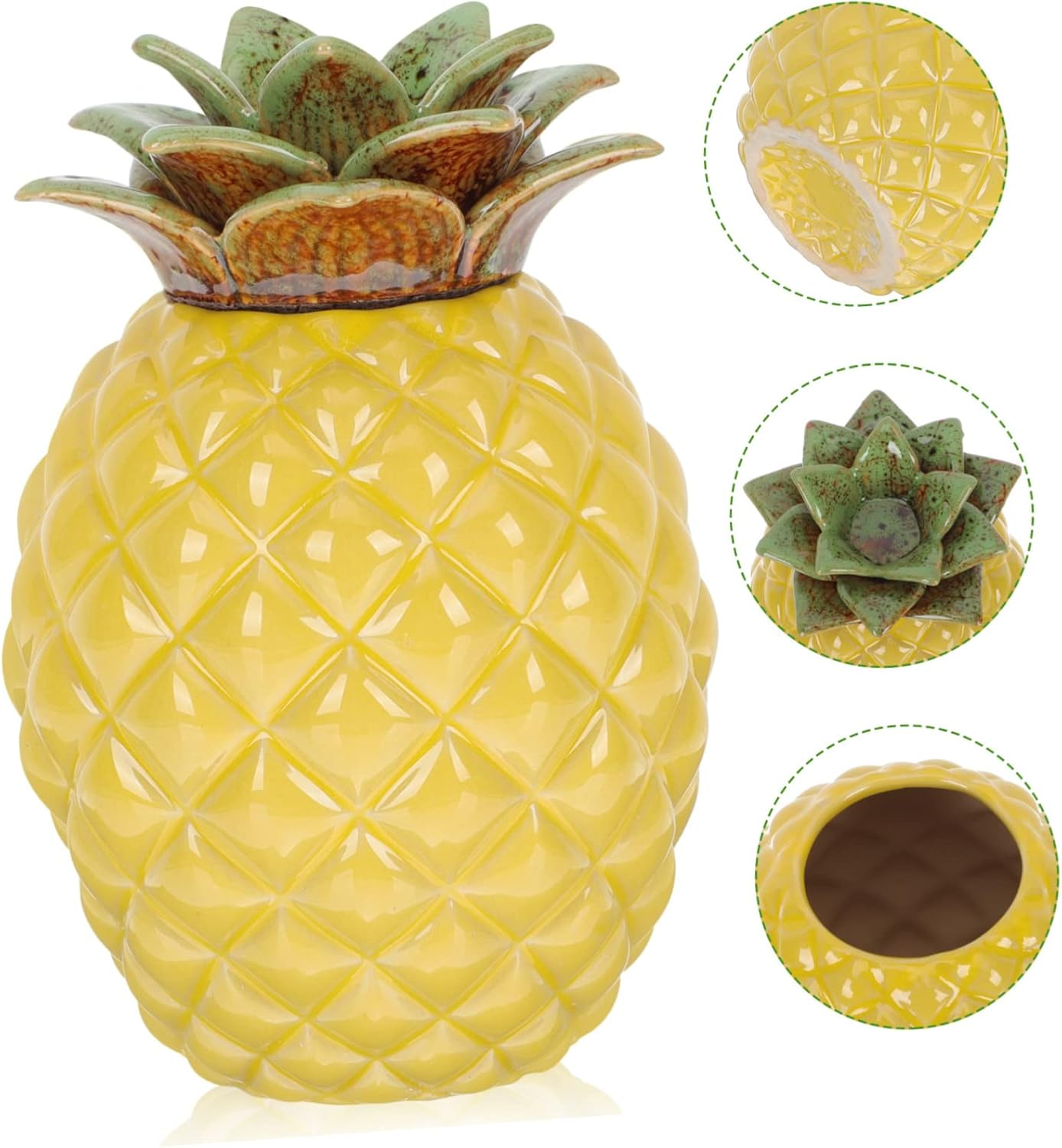 OKUMEYR Ceramic Pineapple Shape Tea Canister Tea Storage Jar Airtight Lid Home Office Decor image number 3