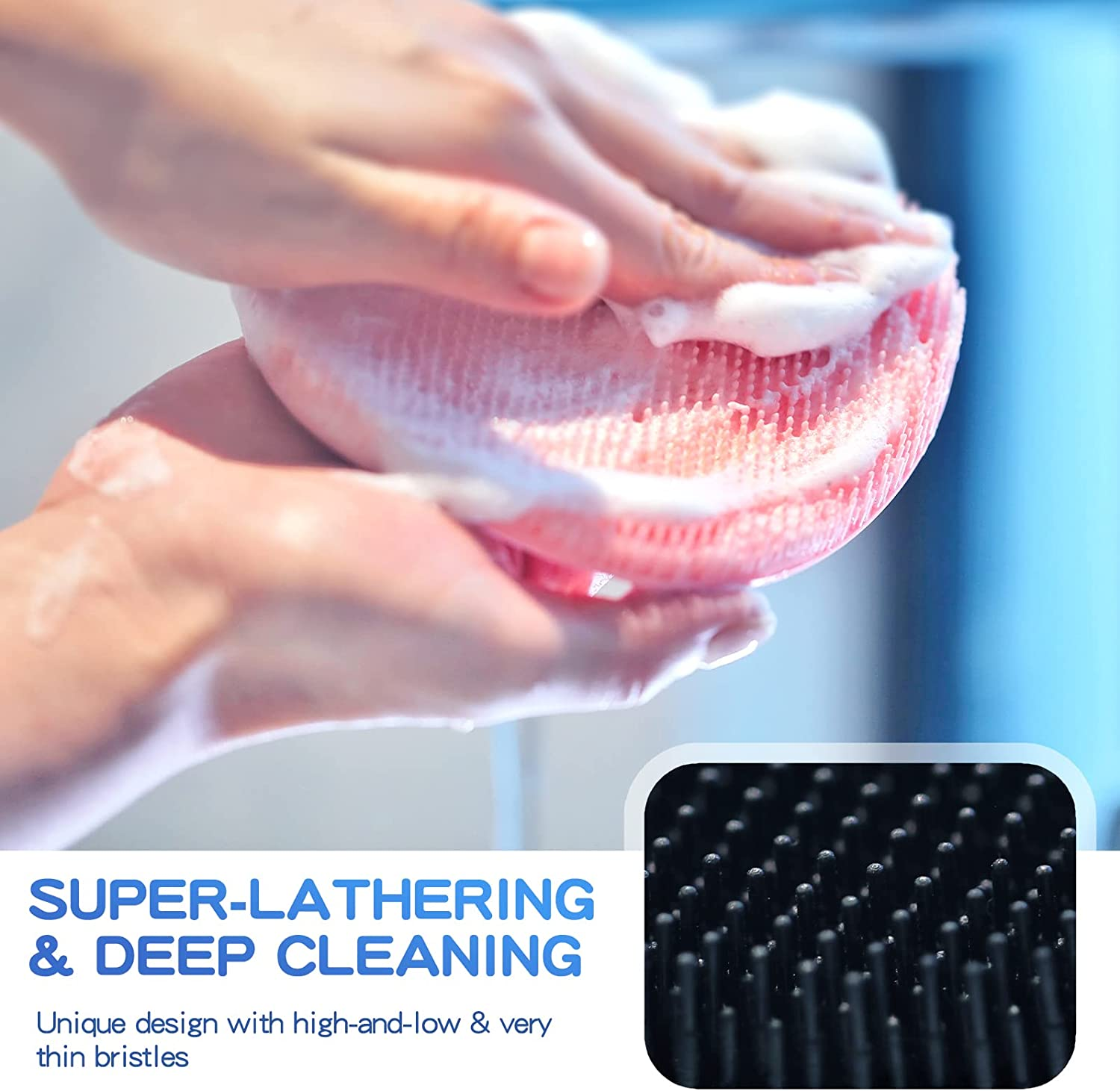 Manmihealth Soft Silicone Shower Brush, Super-Lathering Body & Face Brush, Gentle Exfoliating Cleaning Glove for Baby,Sensitive,Dry and All Skin Types (Black X 1) - Black+Pink image number 5