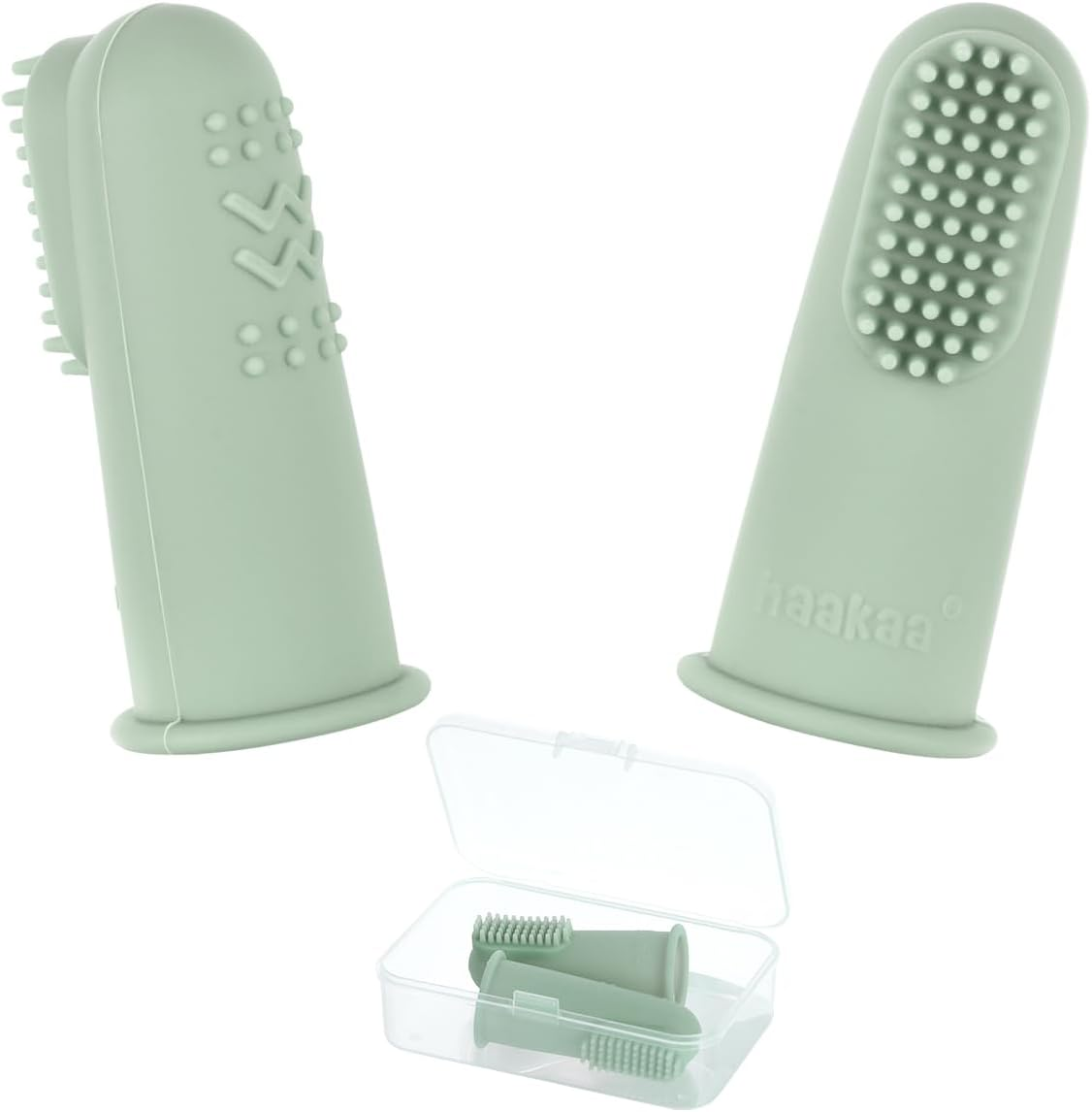 Haakaa Silicone Baby Finger Toothbrush, Oral Care for Infants|Babies|Toddlers|Kids, Soft Food Grade Silicone, 0 Months+, 2 Pack(Clear） - Clear image number 6