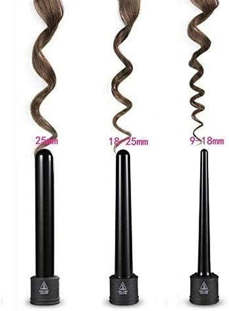 Zealite Hair Culer Curling Wand 3 in 1, Curling Iron Set with 3 Interchangeable Ceramic Barrels and a Heat Protective Glove Black