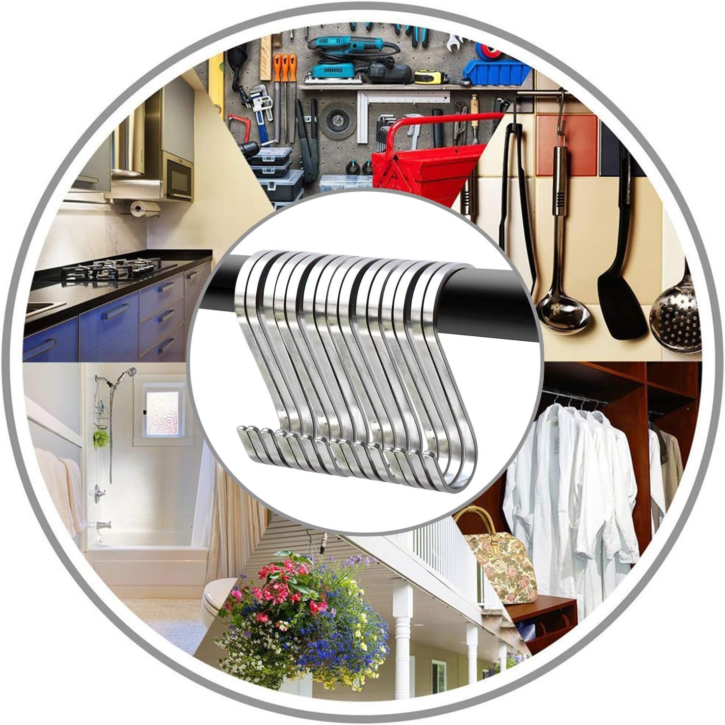 Flat S Hooks Stainless Steel S Shaped Hanging Hooks for Kitchen, Bathroom, Bedroom and Office 15 Pack/Large(3.5")