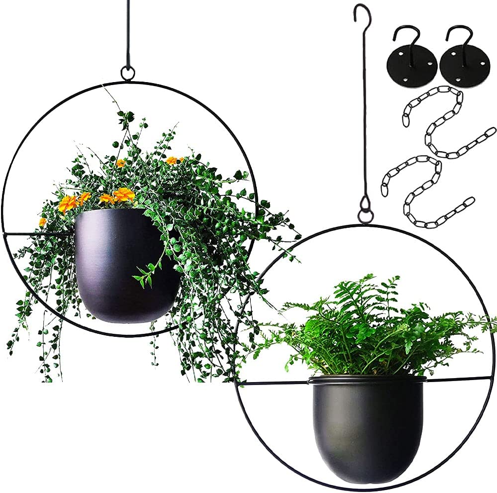 2 Pcs Hanging Planters for Indoor and Outdoor Plants with Hooks and Chains Metal Modern Wall and Ceiling Planter Minimalist Flower Pot Hold Planters Hanger for Home Decor