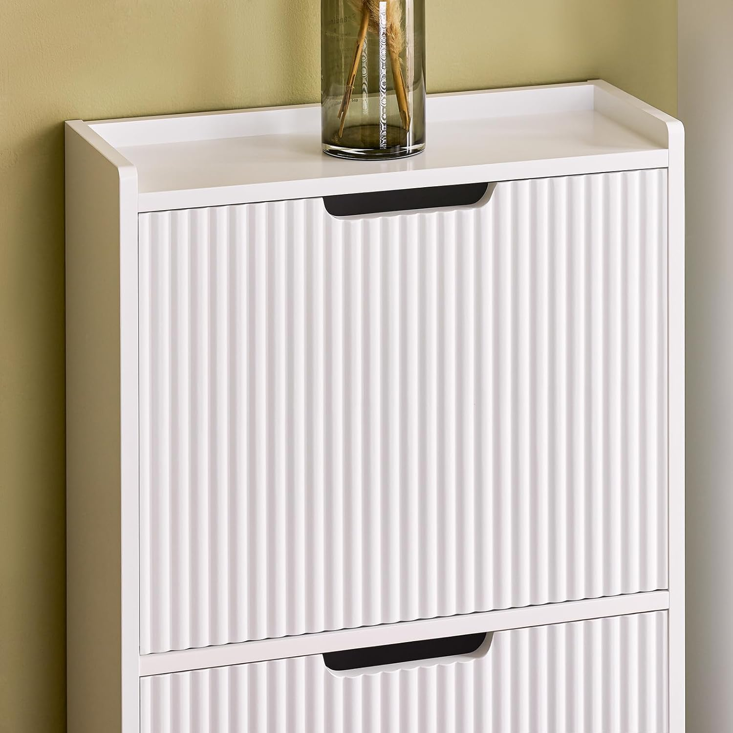 Sobuy White Shoe Cabinet with 2 Flip-Drawers Narrow Shoe Rack Storage Cupboard Organizer FSR177-W image number 6