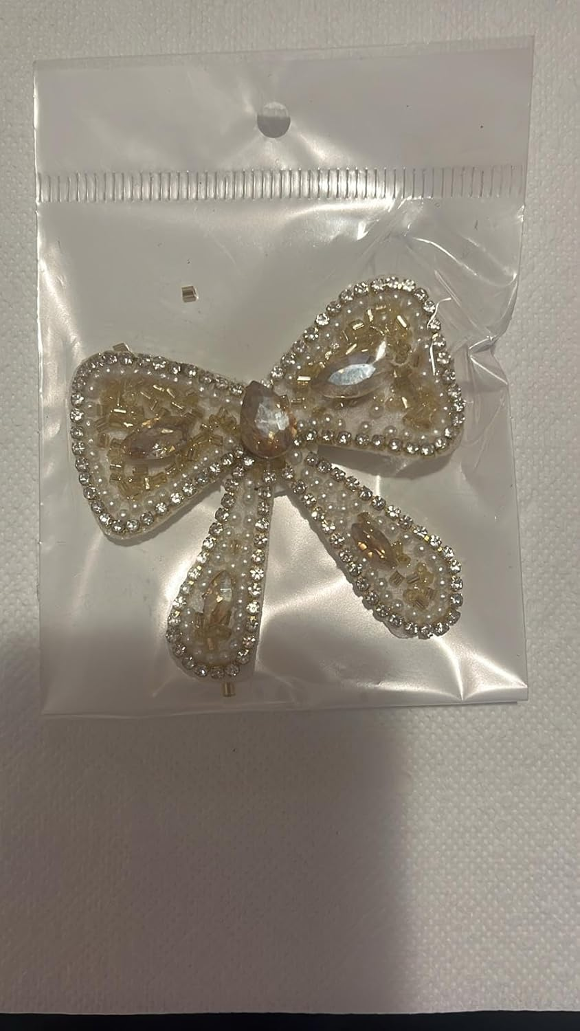 NTY Collections Rhinestone Bow Hair Clips &ndash; Sparkly French Design Barrettes, Crystal Bow-Knot Hair Accessories for Women & Girls, Party, Halloween, and Special Occasion Hairstyles -Pack of 1, Golden