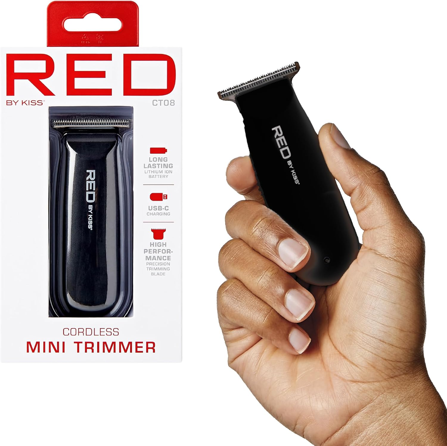 Red by Kiss Hair Clipper, Mini Cordless Hair Trimmer, Long Lasting Hair Cutting Kit, USB-C Rechargeable Haircut Beard Trimming Clippers for Men Women Kids, Portable Grooming Kit (Black) - Red image number 5