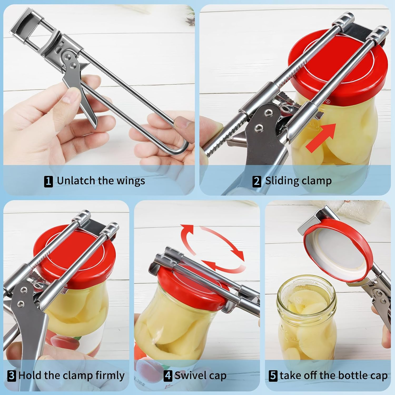 Bottle Opener & Jar Opener for Weak Hands, Adjustable Stainless Steel Can Opener, Multifunctional Jar Lid Opener Gripper for Seniors with Arthritis image number 5