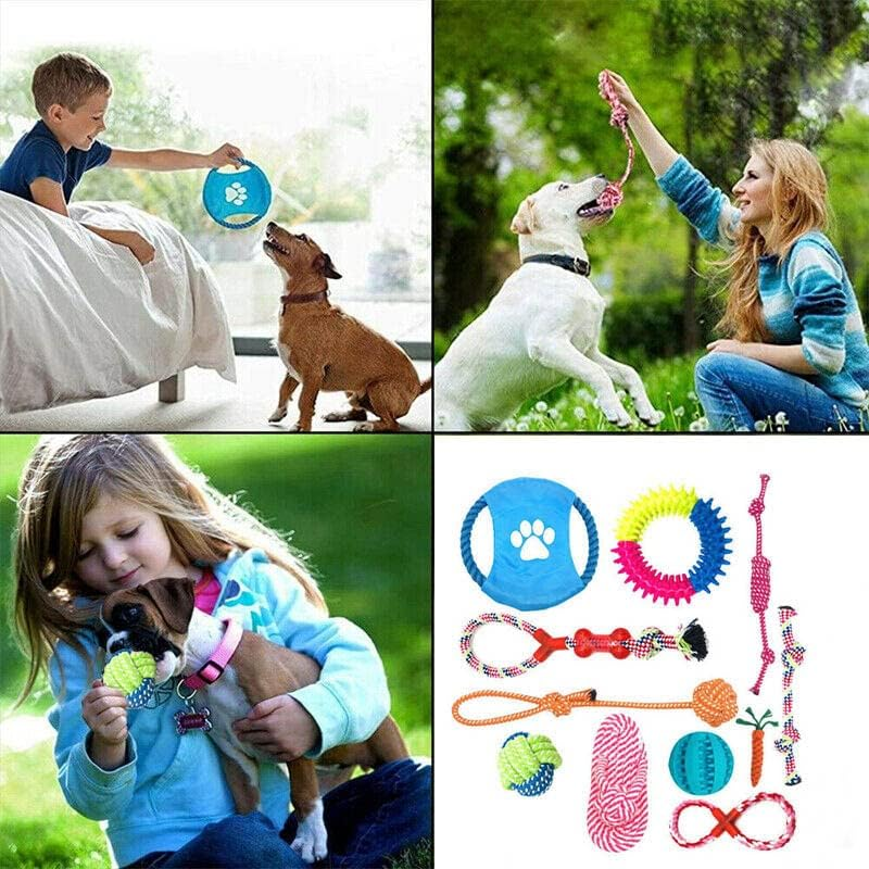 AIMALL 10 Pack Dog Braided Rope Toys for Chewing & Training - Durable Interactive Cotton Toys for Puppy Teething, Dental Care & Bite Relief - Safe Pet Play Set