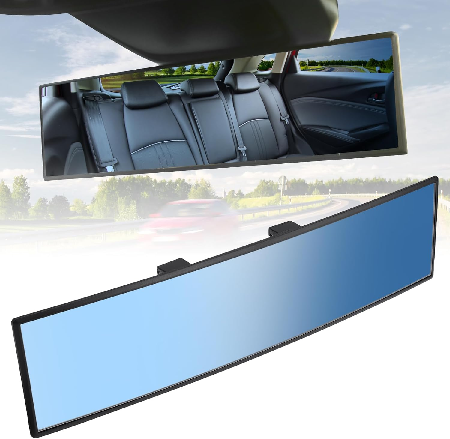 Joytutus Rear View Mirror, Universal 11.81 Inch Panoramic Convex Interior Clip-On Wide Angle Mirror to Reduce Blind Spot Effectively for Car SUV Trucks -Clear
