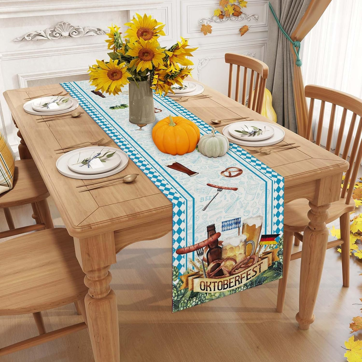 Linen Oktoberfest Table Runner 72 Inches Long Octoberfest Tablecloth German Bavarian Octoberfest Beer Party Decorations and Supplie for Home image number 5