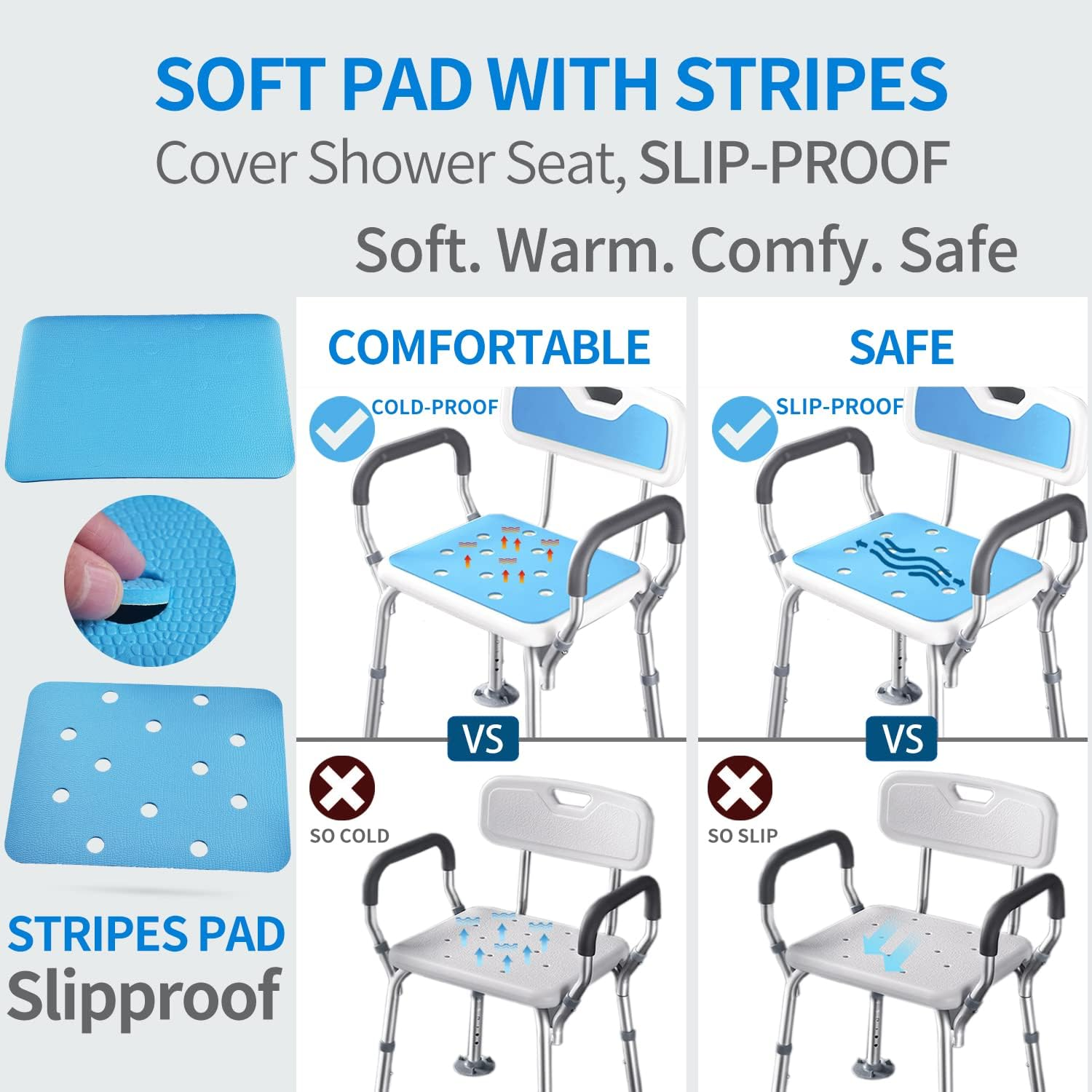 MINIVON Bath Chair Pad with Adhesive Backing Non Slip Shower Seat Mat, Textured Surface 15 X 12, Bathroom Shower Chair Cushion, Waterproof, Soft Pad Cover Bath Stool for Elderly image number 3