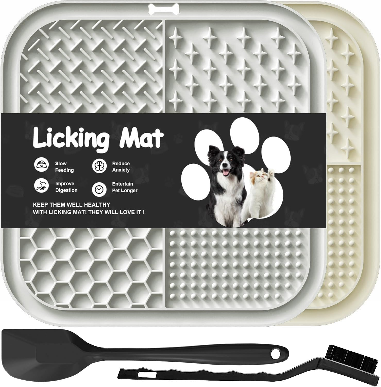Azyh 2 PCS Licking Mat for Dogs & Cats with Suction Cups, Dog Slow Feeder Lick Pat for Anxiety Relief, Dog Toys Feeding Mat for Butter Yogurt Peanut, Pets Bathing Grooming Training Mat (7.9''*7.9'')
