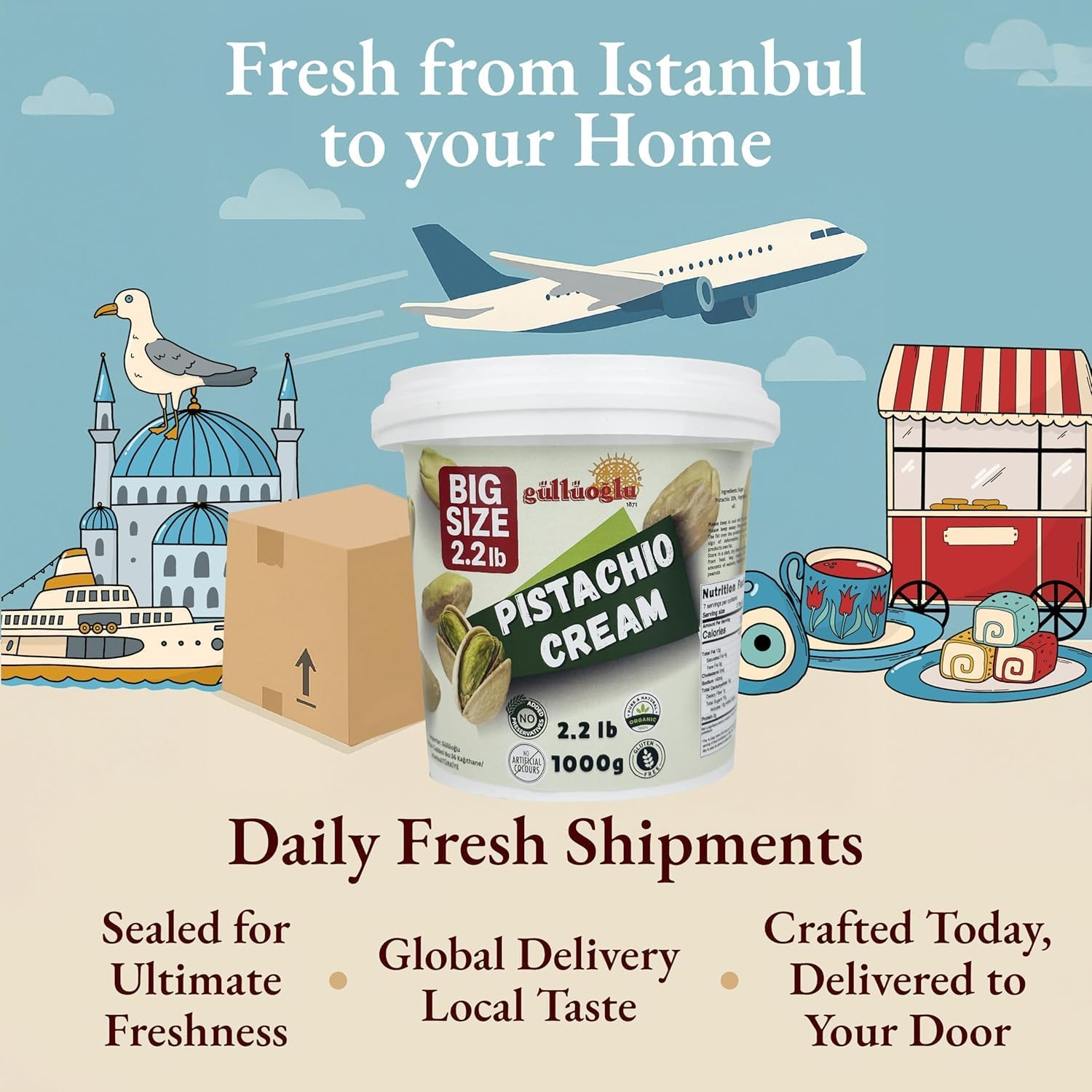 Gulluoglu Pistachio Cream BULK 1 KG, Pistachio Butter, Best for Dubai Chocolate, Turkish Premium Pistachios Cream Perfect Taste for Dubai Chocolate image number 4