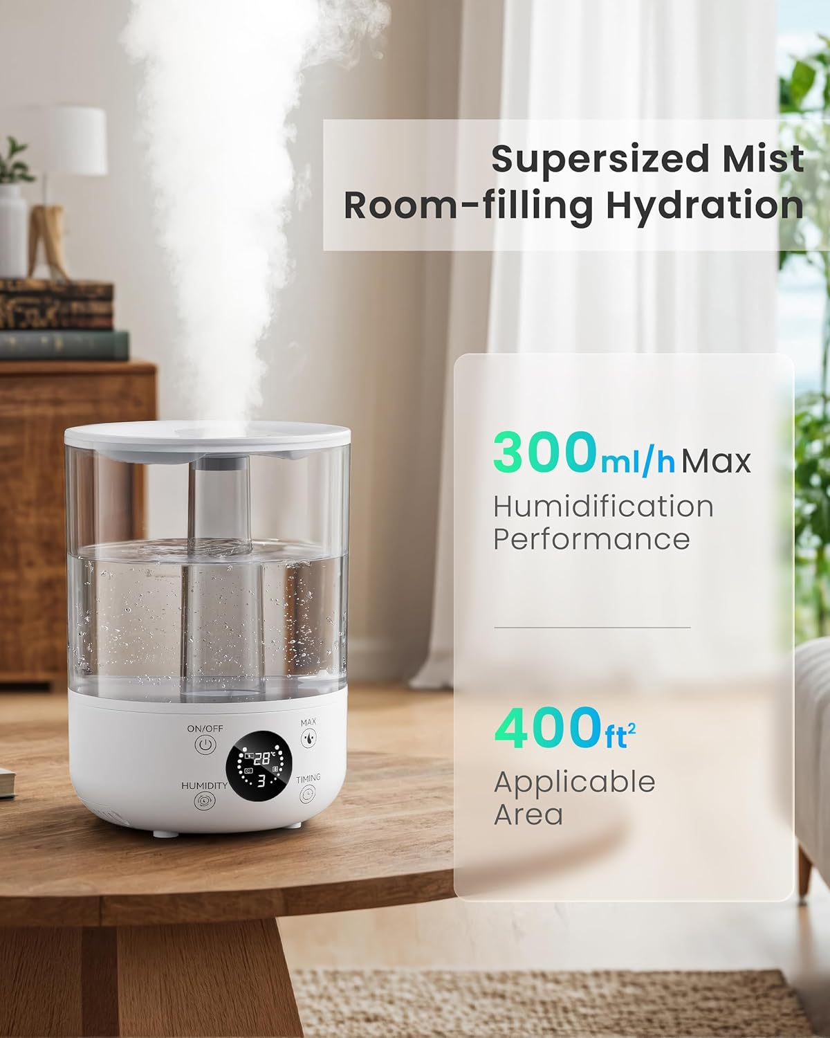 STORM HERO Air Humidifier for Bedroom - 4L Top Fill Humidifiers Cool Mist with 360&deg; Nozzles, Auto Shut off Humidify for Large Room, Plants, Baby Nursery, Indoor, Night Light, Easy to Clean image number 5