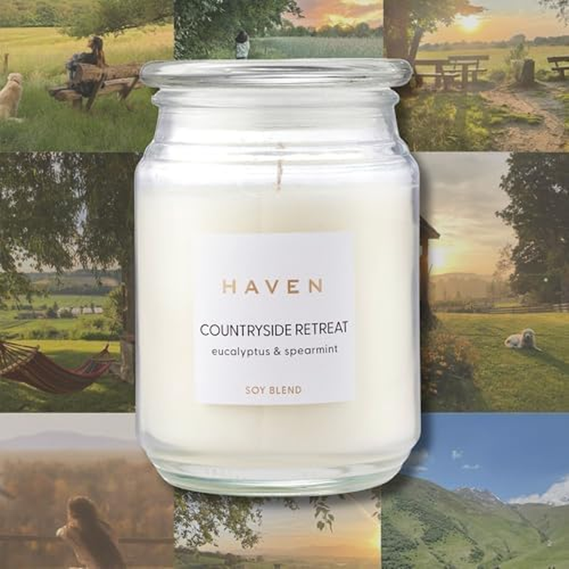 Haven Eucalyptus & Spearmint Scented Candle in Glass Jar - Clean-Burning Soy Wax Blend with Natural Cotton Wick - Long-Lasting Aromatherapy Candle for Home Decor & Fragrance image number 4