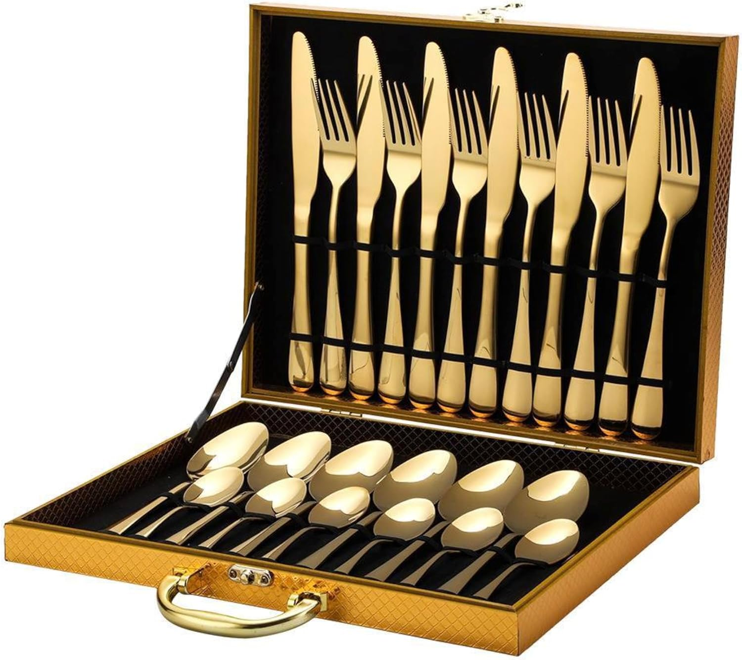 24-Piece Golden Cutlery Set - Elegant Stainless Steel Flatware Set, Gold Finish, Durable & Stylish Tableware for 6 - Perfect for Formal Dining & Everyday Use image number 1