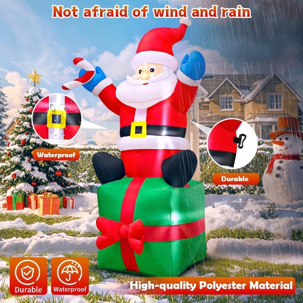6FT Christmas Santa Inflatables Outdoor Decorations Santa Claus with Gift Box Blow up Yard Decorations for Outdoor Christmas Party Yard Garden Lawn Xmas Decoration image number 1