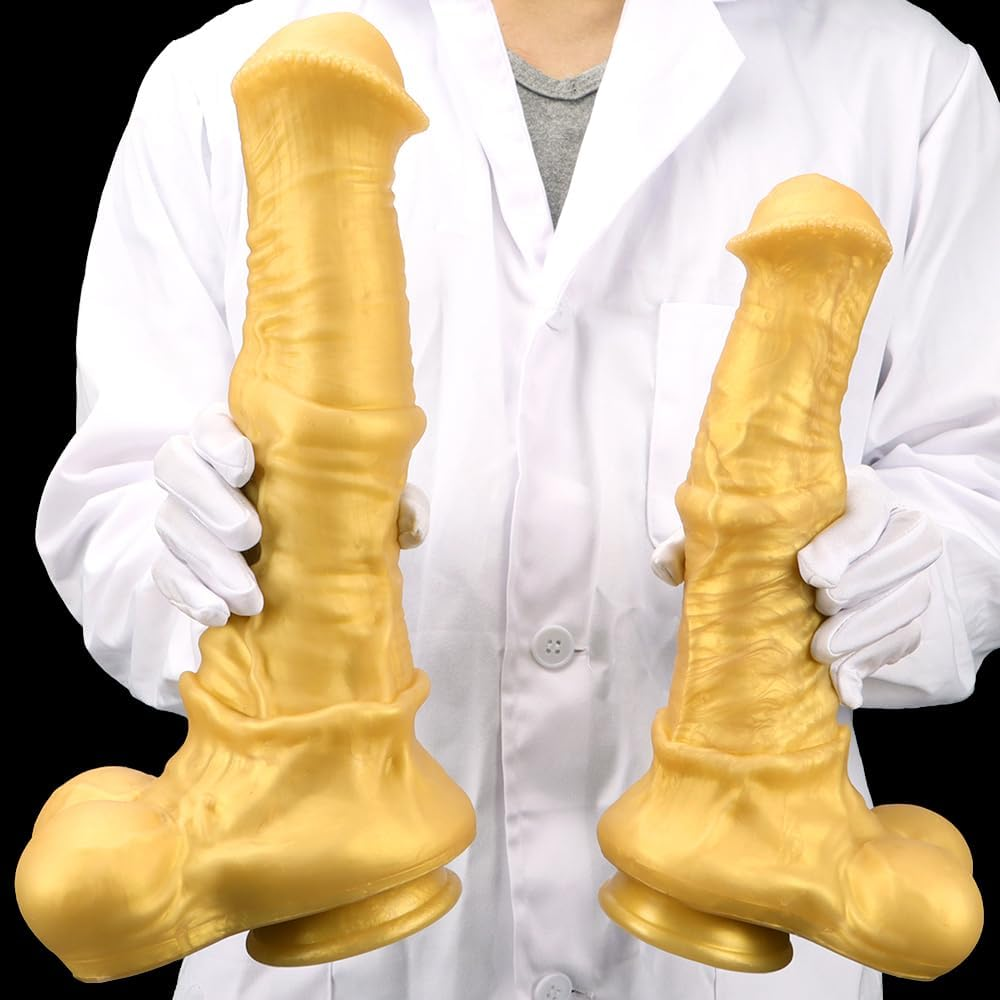 Gienocy XXXL Golden Giant Realistic Silicone Horse Cock Dildo, Animal Fake Dildos Butt Plug G-Spot Vagina Prostatic Stimulation SM Orgasm Adult Sex Toy for Men Women Couple (Golden-Xxxl) image number 3
